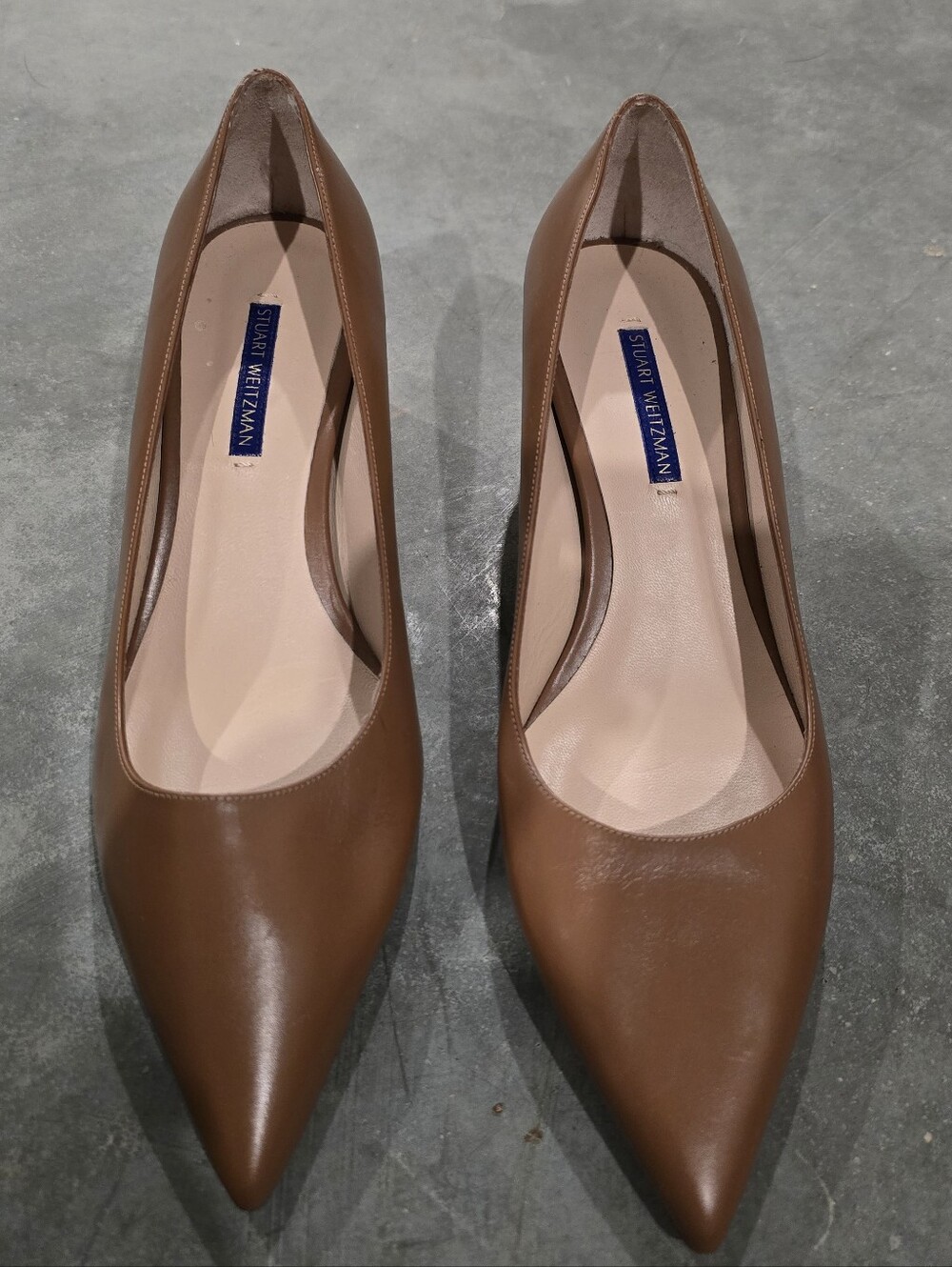 Stuart Weitzman Brown Pointed-Toe Leather Pumps